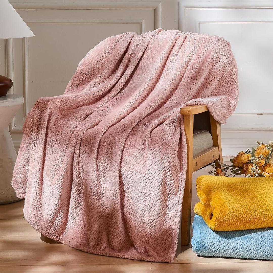 NEWCOSPLAY Super Soft Twin Blanket Dusty Pink Premium Silky Flannel Fleece Leaves Pattern Lightweight Bed Blanket All Season Use (Dusty Pink, Twin(60"x80"))