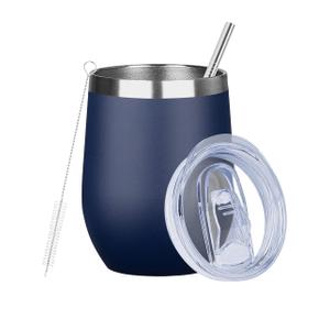 MEZMUT 12 Oz Insulated Wine Tumbler with Lid Double Wall Vacuum Stainless Steel Wine Glass Coffee Mug Insulated Tumbler Cup for Champaign, Cocktail, Beer (Navy, 1 Pack)