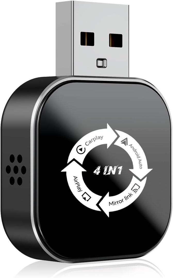 4 in 1 Wireless CarPlay Adapter with Screen Mirroring Supports Apple CarPlay & Android Auto & AirPlay & MirrorLink, 2026 Upgraded screen mirroring dongle for car, USB-A/USB-C Connection, Plug & Play