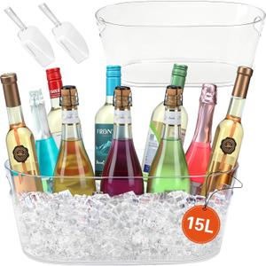 2 x 15L Large Ice Buckets for Parties, 2 Pack Champagne Ice Buckets, Portable Beverage Tub with Scoops for Champagne Beer Drink Wine Cocktails for Mimosa Bar Party Supplies