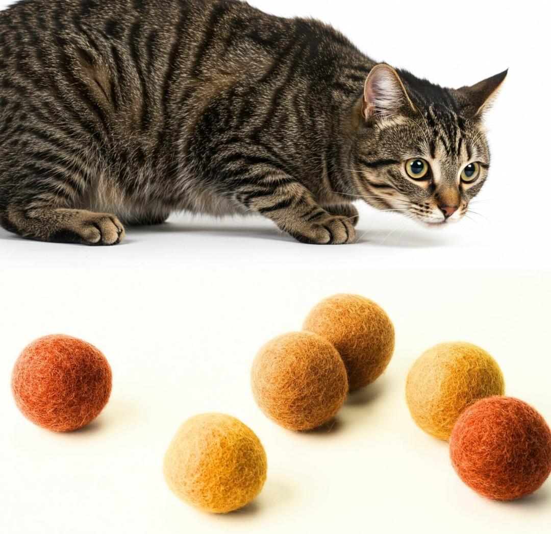 Wool Felt Cat Ball Toys 6-Pack Quiet, Soft, Durable, Handmade Wool Cat Toys for Indoor Cats & Kittens, Natural Eco-Friendly Silent Felt Balls for Chasing, Batting & Daily Exercise