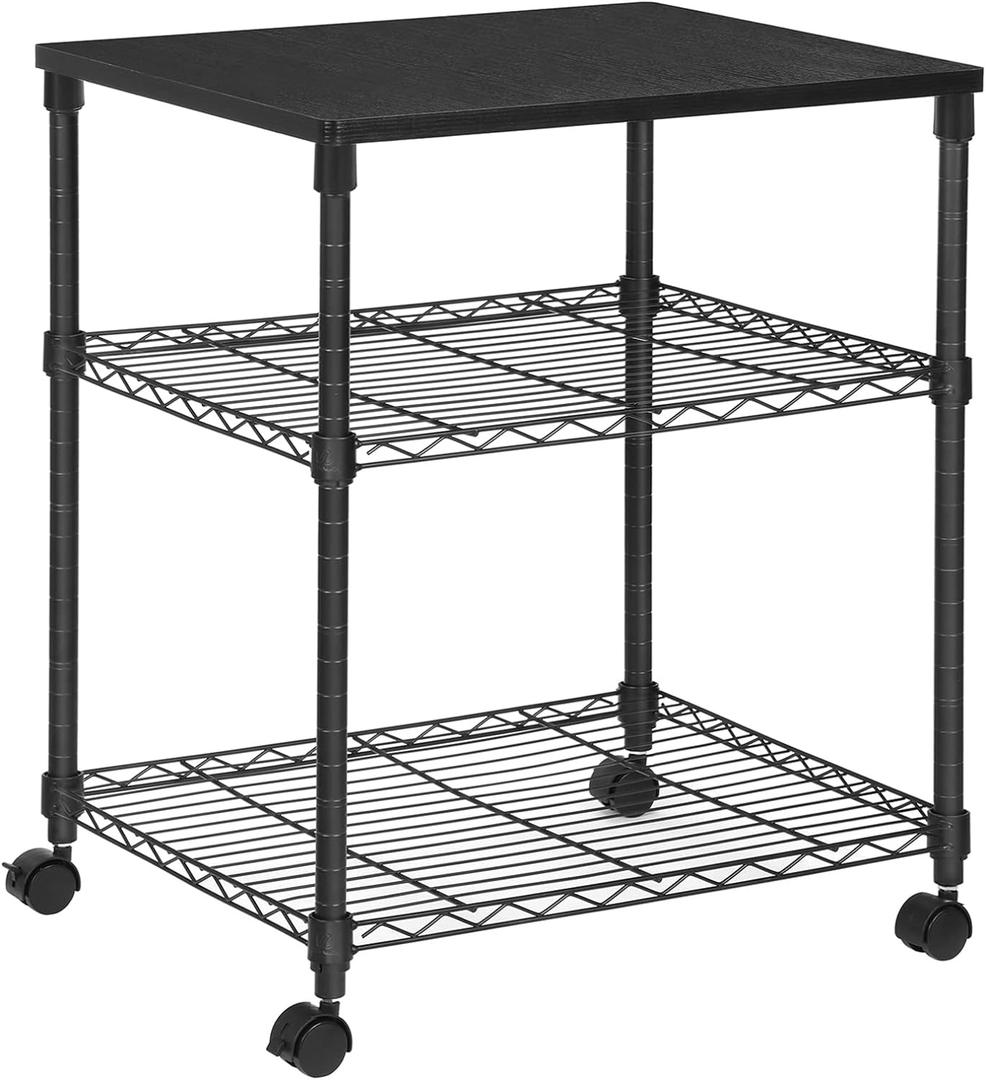 SONGMICS 3 Tier Wide Printer Stand, Printer Table with Wheels, Rolling Printer Cart, Printer Desk with Metal Frame for Home Office, 22 x 18.1 x 26.8 Inches, Black ULGR32BK (3 Tiers22"L x 18.1"W x 26.8"H)
