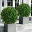 Artificial Eucalyptus Topiary Ball Trees for Outdoor Set of 2 Fake Plant Bushes with Ground Spike UV Resistant Faux Shrubs for Garden Front Porch, Green