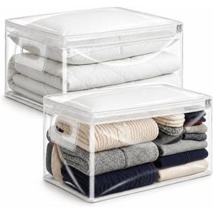 20 Gallon Jumbo Clear Storage Bags with Zipper, 2 Pack Extra Large Under Bed Storage Bags (15.75x26x11.9 in) Transparent Plastic Bags for Clothes, Blankets, Comforters, Quilts & Seasonal Storage