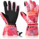 Ski Gloves for Men Women Kids - Waterproof Thermal Winter Snow Gloves, Touchscreen Compatible for Skiing, Snowboarding, Cold Weather, Parent-Child Outdoor Activities (Pink)