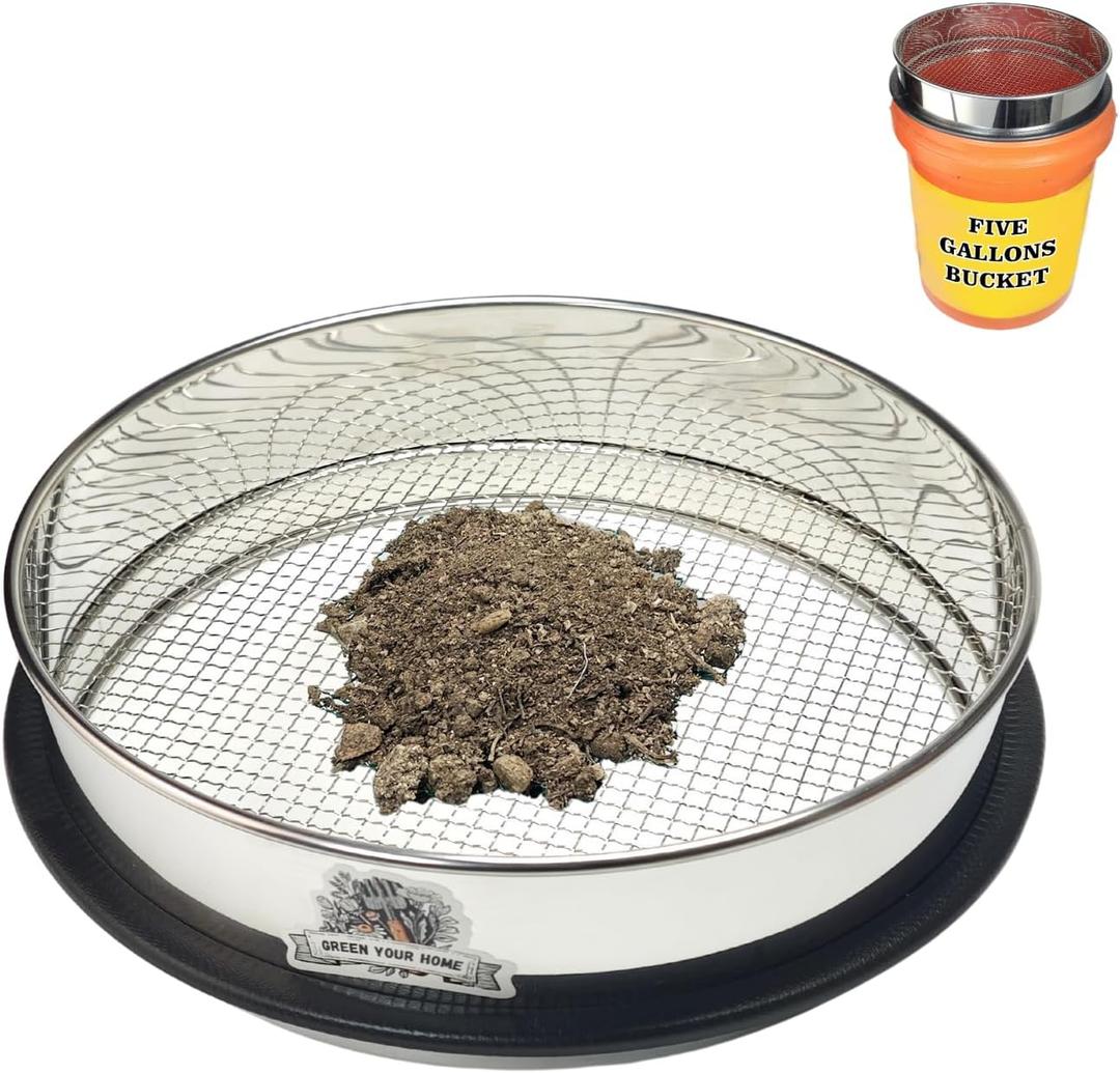 Upgraded Thickened Soil Sifter, 1/4'' Stainsteel Steel Rock Dirt Sifter for 5 Gallon Bucket, Soil Sifter Sieve for Gardening