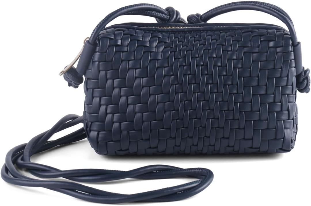 Woven Crossbody Bags for Women, Small Cross Body Braided Purse, Trendy Vegan Leather Shoulder Handbags with Strap | lightweight (Navy Blue)