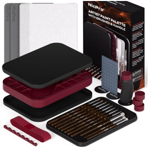 Nicpro Professional Miniature Painting Kit with Wet Palette, Miniature Painting Handle & 11PCS Detail Paint Brushes Drybrush, Sponge, Pallet Paper, Brush Holder, Mixing Paint Saver Palette