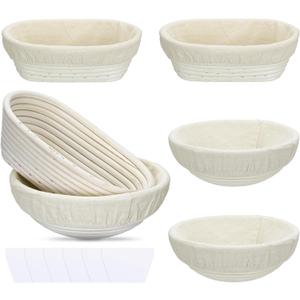 6 Pack Banneton Bread Proofing Basket 10 Inch Oval and 9 Inch Round Proofing Bowls for Sourdough Bread Baking with Liner and Dough Scraper
