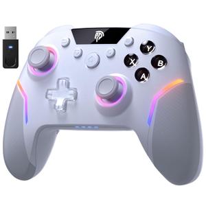 EasySMX X20 Wireless Gaming Controller with RGB Backlit, 2-Stage Hall Effect Stick, 1000Hz Polling Rate, 6-Axis Gyro on Multi-Platform, Mech Buttons- Compatible with PC/Switch/Steam/Android (white)