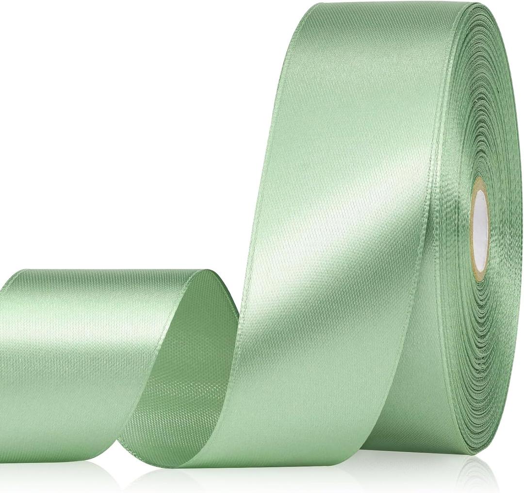 2 x Sage Green Ribbon 1-1/2 Inch, 60 Yards Light Green Satin Ribbon for Gift Wrapping, Fabric Ribbon for Flower Bouquet Crafts Wedding Christmas Easter Halloween