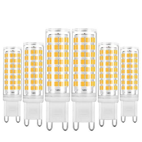 YUIIP G9 LED Bulb Dimmable 6W Warm White 3000K, T4 G9 Ceramic Bi-pin Base Light Bulbs AC 120V 530LM, 50W 60W Halogen Bulb Equivalent, G9 Light Bulbs for Chandelier, 6 Pack