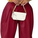 Ekaliy Casual Two Piece Sets For Women Mock Neck Short Sleeve Crop Tops and Palazzo Pants Set Summer Outfits (Red, L)
