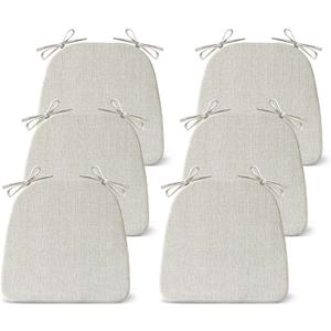 Chair Cushions for Dining Chairs Set of 6, Non Slip Kitchen Chair Pads, 17" x 16" x 2", Indoor Dining Chair Cushions with Ties, D-Shaped Seat Cushions for Kitchen Chairs, Beige