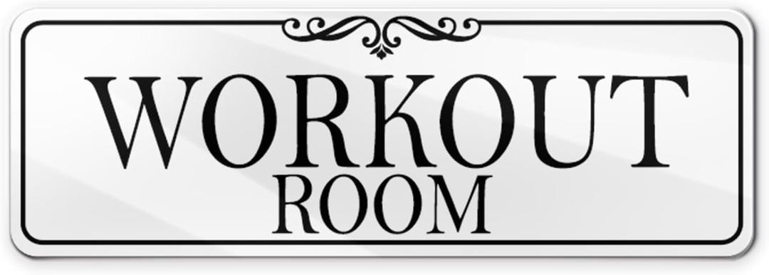 9x3 Inch Workout Room Sign GYM Door Sign Acrylic Self-stick Door Wall Signage for GYM Business Home (Elegant White)