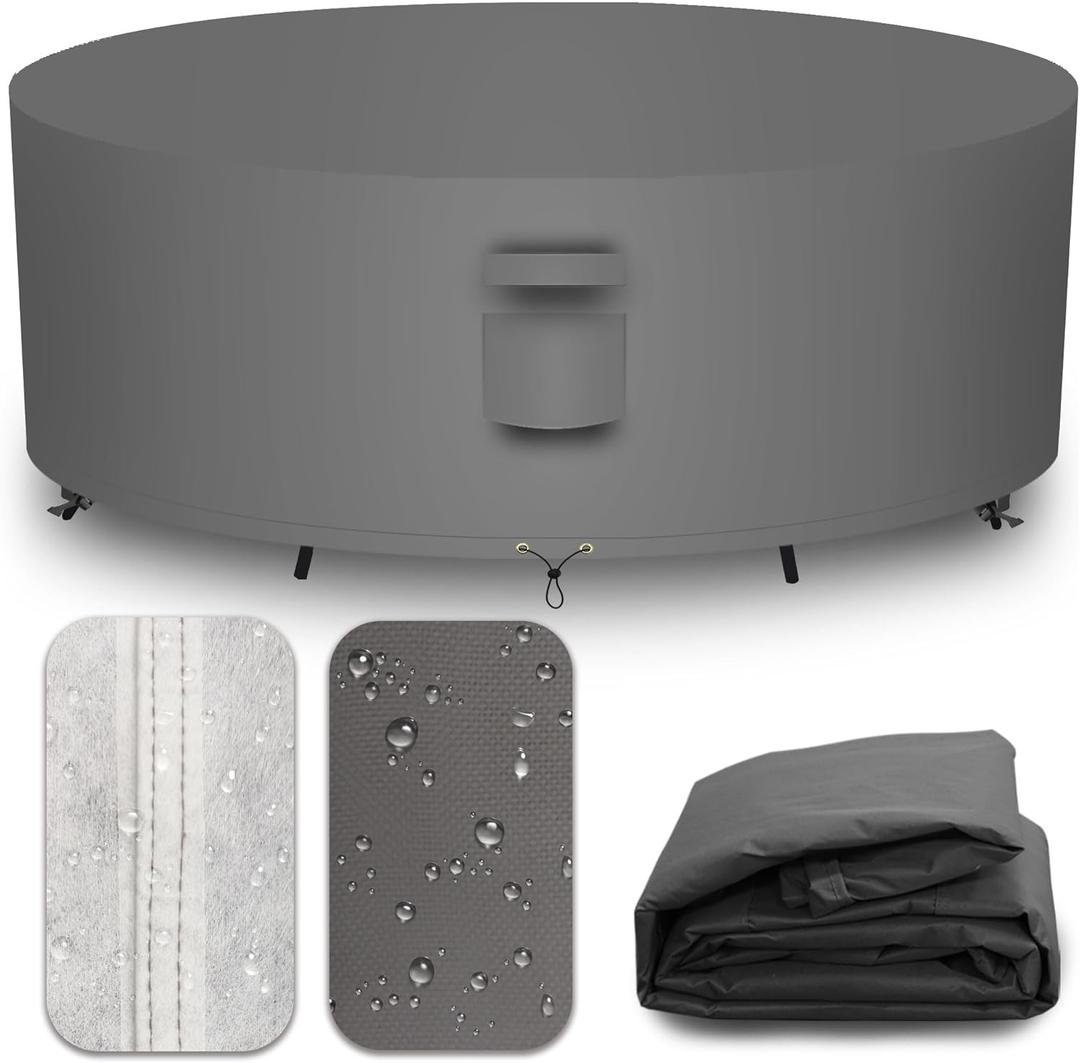 Heavy Duty Patio Furniture Covers Outdoor, Waterproof Round Table Cover 600D Canvas, Large Circular Patio Dining Table And Chair Set Covers 84"DIAx28"H, Grey