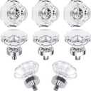 8 Pcs Crystal Glass Cabinet Knobs, Octagon Polished Chrome Clear Drawer Pulls and Knobs for Cabinet Kitchen Dresser Bathroom Cupboard