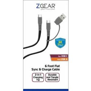 ZGear USB C & CSB A Sync & Charge Cable - Black/Gray, 6 ft