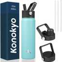 22oz Stainless Steel Bottles with 3 Lids Sport Insulated Water Bottle,Turquoise