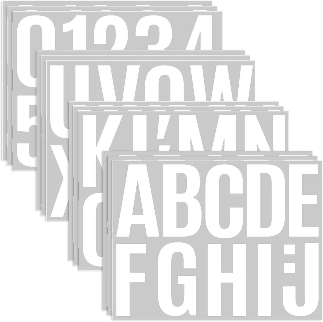 12 Sheets Large Letter Stickers -4 Inch White Vinyl Self Adhesive Alphabet Number Stickers Stick On Letters for Arts Crafts Outdoor Sign Wall Mailbox Windows Doors Car Poster Board (White, 4 Inch)