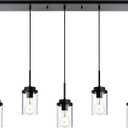 MELUCEE Kitchen Island Lighting Modern 5 Lights Linear Chandeliers for Dining Room, Industrial Black Pendant Light Fixtures Ceiling Hanging with Clear Glass Shade, 37 Inches Length