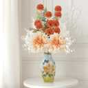 Fake Flowers with Small Hand-Painted Vase,17" Champagne Artificial Flowers Bouquet in Ceramic Vase,Silk Flower Eucalyptus Arrangements for Home Dining Living Room Office Coffee Table Decorations