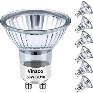 Vinaco Halogen GU10+C 120V 50W Long Lasting, Candle Warmer lamp Bulb 50 watt Warm White 2800K, Dimmable 50watt MR16 with Glass Cover for Track Lighting, Range Hood, Pack of 4