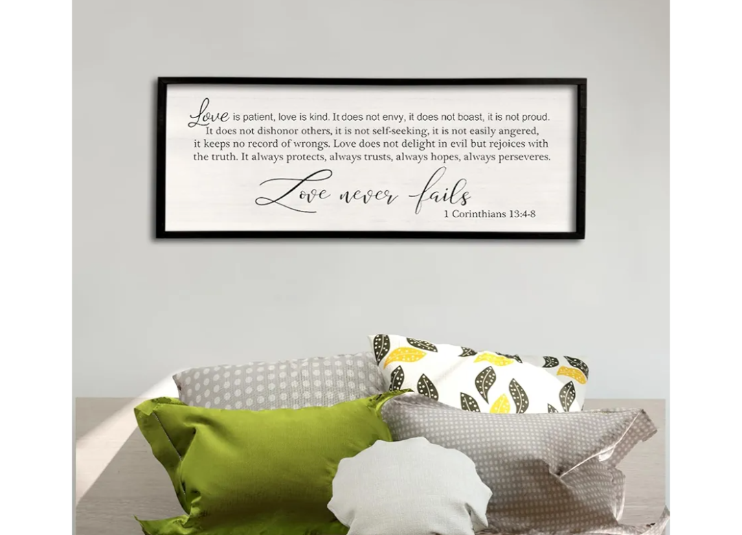 Comurdyo Love Is Patient, Kind Wall Art Decor - 40" X 15" Master Bedroom Above Bed Sign - 1 Corinthians 13 Bible Verse Scripture Christian Religious Family Wall Hanging (Black)