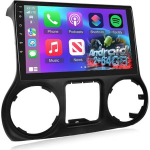 [2+64GB] Car Radio for Jeep Wrangler 2011 2012 2013 2014 with Carplay&Android Auto, Volxcereo 10 inches Android Touch Screen Jeep Wrangler Stereo, 1080P/EQ Audio/Bluetooth/FM RDS/SWC