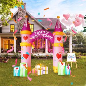 10FT Birthday Arch Birthday Party Outdoor Inflatable Decoration, Outdoor Inflatable Decoration with LED Lights, Birthday Inflatable Decoration for Garden, Patio, Lawn