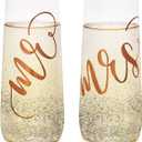 Juvale Mr & Mrs Champagne Flutes Set of 2-10 oz, 6 in, Clear Stemless Glass - Bridal Shower & Wedding Registry Gifts - Engagement Gift & Bride & Groom Glasses