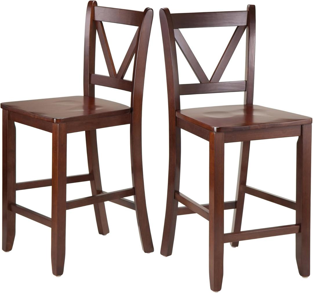 Winsome Wood Victor 2-Piece V-Back Counter Stools, 24-Inch, Brown