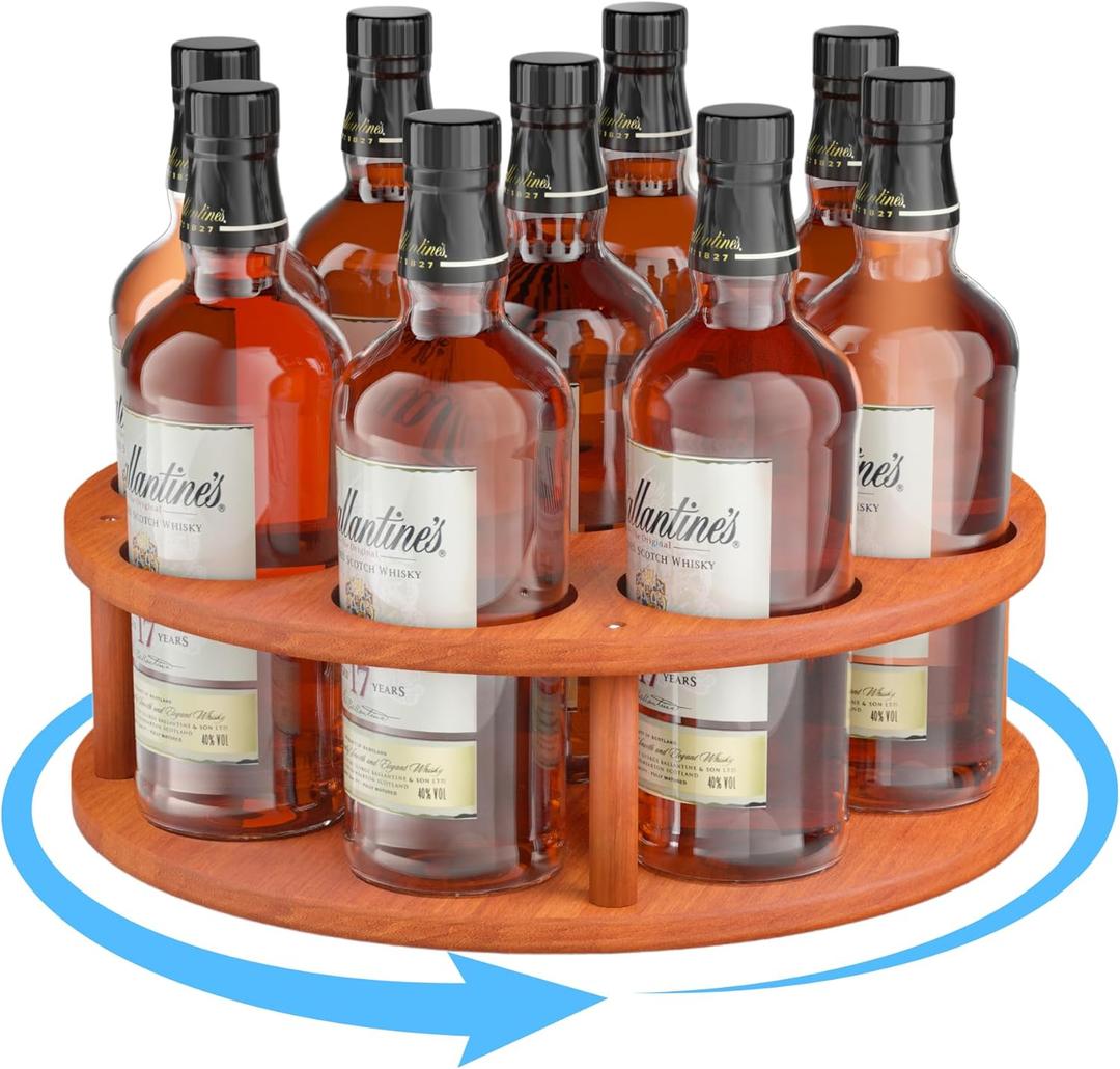 Wine Rack Coffee Syrup Organizer: Wooden Rotatable Wine Bottles Organizer Stand, Countertop Wine Bottles Coffee Syrup Rotating Display Holder