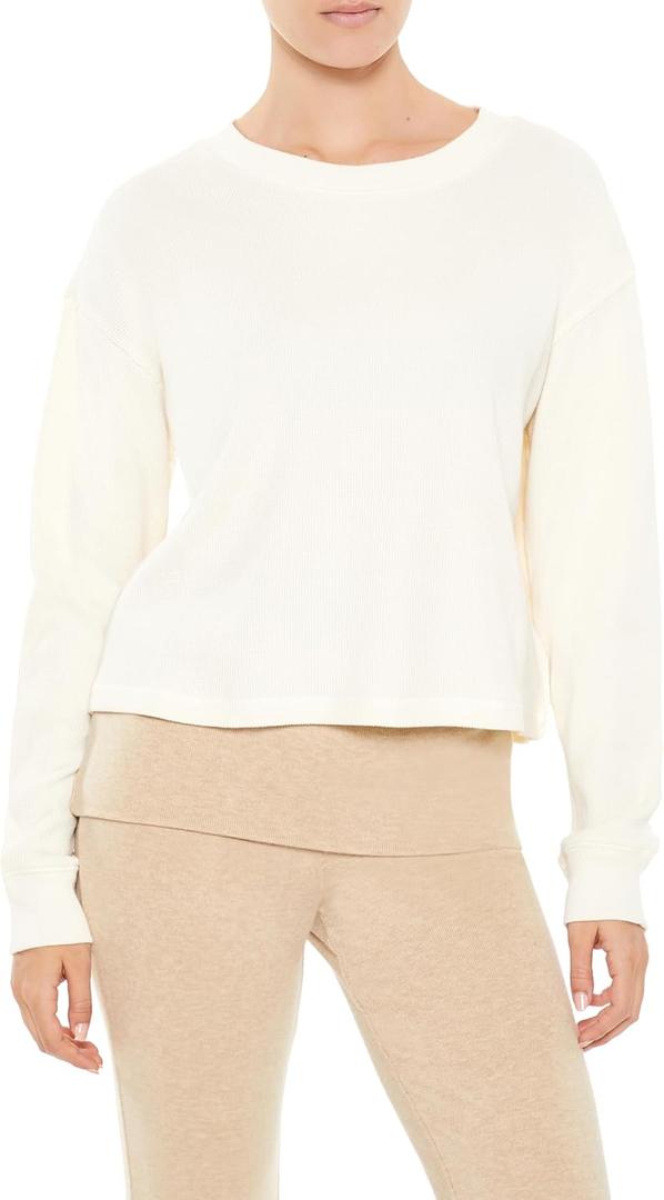 Forever 21 Womens Thermal Long-Sleeve Top (Small, White)