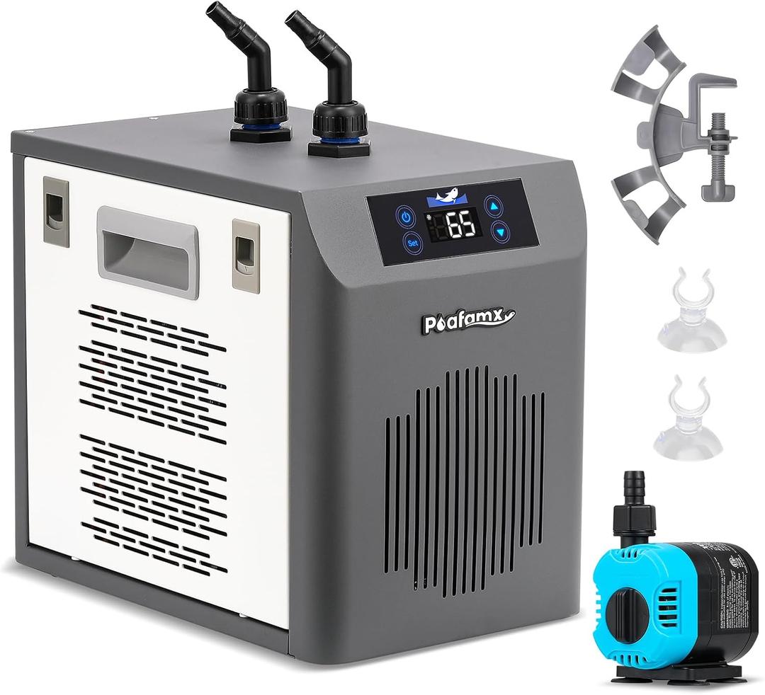 [New Upgrade] Poafamx Aquarium Chiller 42Gal Water Chiller for Fish Tank 1/10 HP Aquarium Cooler with Touch Screen Quiet Refrigeration Compressor Saltwater Freshwater for Fish Axolotl Hydroponic Coral