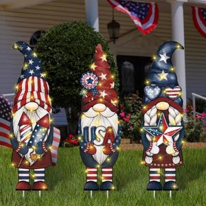 3 Pcs 4th of July Gnome Yard Signs Large Lighted Patriotic Outdoor Decoration Vintage LED Memorial Day Outside Decoration Independence Day Yard Sign with Stake for Lawn Garden Supplies 3 Pcs 4th of July Gnome Yard Signs Large Lighted Patriotic Outdoor Decoration Vintage LED Memorial Day Outside Decoration Independence Day Yard Sign with Stake for Lawn Garden Supplies