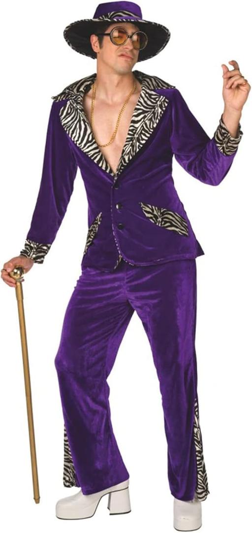 Morph Purple Pimp Costume, 70s Pimp Outfits for Men, Pimp Costume for Men, Men's 70s Costumes (X-Large)