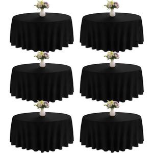 6 Pack 90 Inch Round Black Polyester Tablecloth Bulk Washable Table Covers for Wedding Dining Table Buffet Parties Banquet Decor(Black)