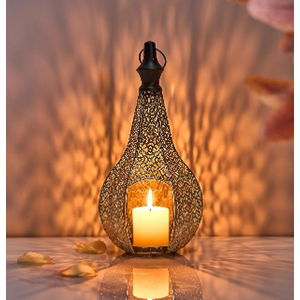11.6inch Moroccan Lantern Lamp Decorative Candle Holders for Ramadan Decorations, Hanging, Outdoor Patio or Porch, Indoor Home Decor Gold