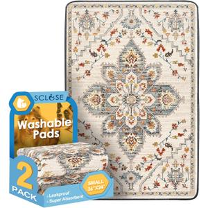 Washable Pee Pads for Dogs 2 Pack, 36" x 24" Reusable Puppy Pads Waterproof, Super Absorbent Dog Rugs, Leakproof, Dog Crate Pad, Playpen Mat, Whelping Pads, White Medallion