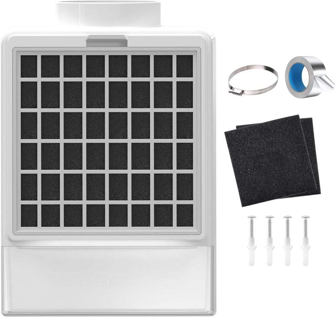 Cyndi's Store 3 in 1 Indoor Dryer Vent Kit - Dryer Vent Screen Filter Bucket Box for Electric Dryer Inside Use, with 4 Pieces Filters - White