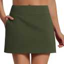 Sarin Mathews Women's Skort 95% Cotton Mini Tennis Skirt with Built-in Shorts and Pockets for Golf Pickleball Running (Green, XL)