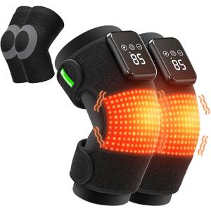 3-in-1 Knee Massager for Pain Relief with Heat, Portable Heated Knee Brace with Extension Strap for Knee, Elbow & Shoulder, Cordless Rechargeable Electric Massagers for Joint Comfort (Pair)