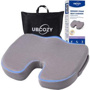 Extra Large Memory Foam Seat Cushions for Office Chairs, Car, Airplane, Wheelchair– Relieves Lumbar, Orthopedic, Sciatic, Coccyx and Back Pain – Comfortable Non-Slip – Bonus Carry Bag Included (Gray)