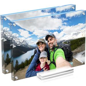 Acrylic Picture Frame 5x7 Inch 2 Pack, Clear Magnetic Frames, Double-Sided Freestanding Modern Acrylic Floating Frame, Certificate Frame for Family, Office, College