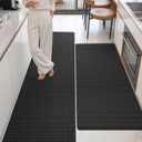 Color&Geometry Anti Fatigue Cushion Padded Kitchen Mat for Floor - 24x59+24x87,Easy Clean, Waterproof & Oil Proof, Anti Slip, Foam Rubber Runner Rug for Front Sink Comfort Standing, Black Set of 2