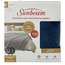 Sunbeam Microplush Queen Electric Heated Blanket with Preheat Feature Two Digital Controller 10-Heat Settings Auto Shut-Off , UL Certified for Safety, Legion Blue, King