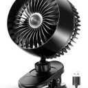 Koonie USB Clip on Fan, Strong Wind Ultra Quiet Small Desk Fan with Strong Clamp, More Than 360 Adjustable, 3 Speeds USB-C Corded Powered, Mini Personal Fan for Home Office Desktop Black