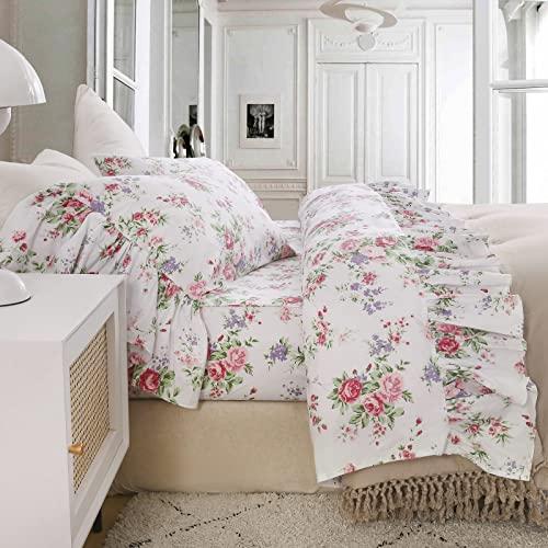 2-Piece Pillow Cases Romantic Roses Printed Shabby Vintage Chic Bedding Sheets Girls Deep Pocket Set King Size-Style L