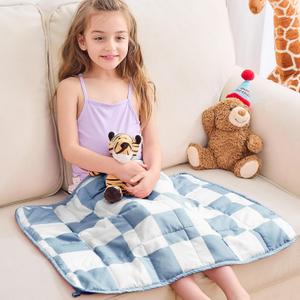 yescool Weighted Lap Blanket 2 Pounds Cooling Weighted Lap Pad, Plaid Small Weighted Blanket, Blue Weighted Throw Blanket for Travel Indoor Outdoor, 20"x30"